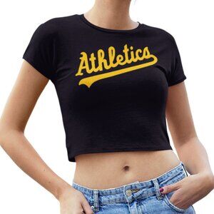 NEW Oakland Athletics Script Team Color Pop Form Fit Crop Top Shirt BLACK